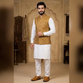 Jacquard Waistcoat & White Kurta Set